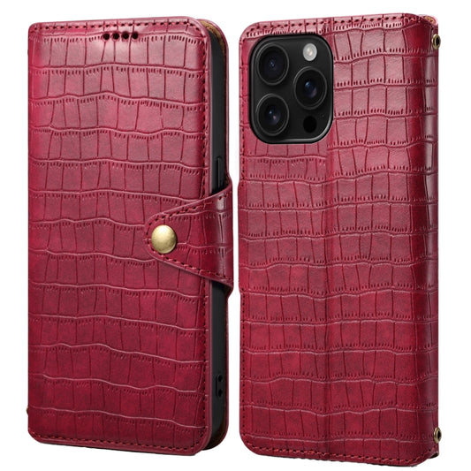 For iPhone 16 Pro Max Denior Crocodile Texture Oil Edge Leather Phone Case(Rose Red) by Denior