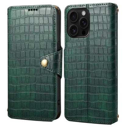 For iPhone 16 Pro Max Denior Crocodile Texture Oil Edge Leather Phone Case(Green) by Denior