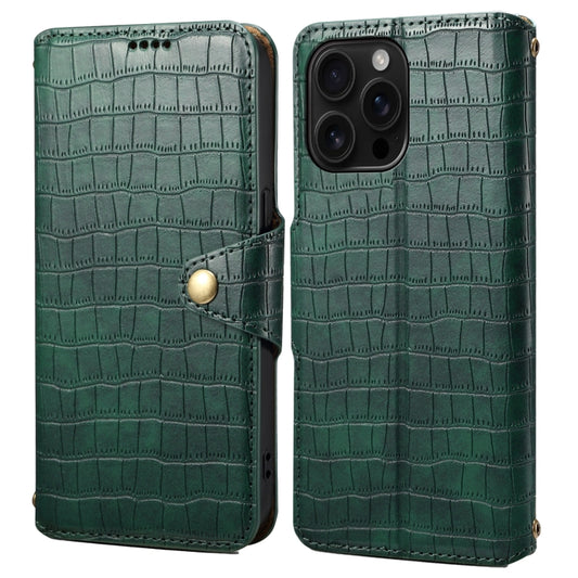 For iPhone 16 Pro Max Denior Crocodile Texture Oil Edge Leather Phone Case(Green) by Denior