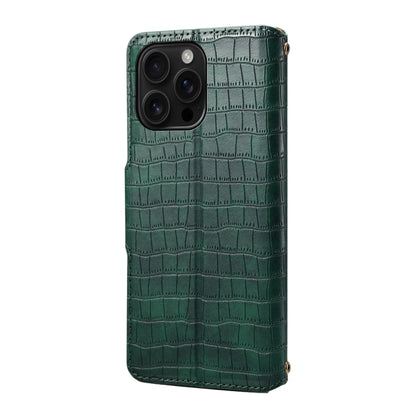 For iPhone 16 Pro Max Denior Crocodile Texture Oil Edge Leather Phone Case(Green) by Denior
