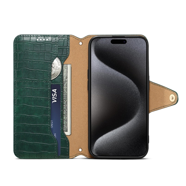 For iPhone 16 Pro Max Denior Crocodile Texture Oil Edge Leather Phone Case(Green) by Denior
