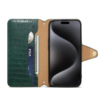 For iPhone 16 Pro Max Denior Crocodile Texture Oil Edge Leather Phone Case(Green) by Denior