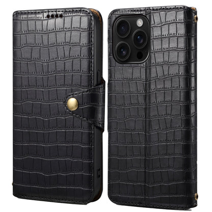 For iPhone 16 Pro Max Denior Crocodile Texture Oil Edge Leather Phone Case(Black) by Denior