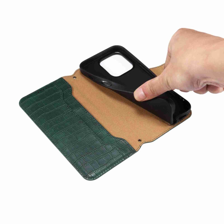 For iPhone 16 Plus Denior Crocodile Texture Oil Edge Leather Phone Case(Green) by Denior