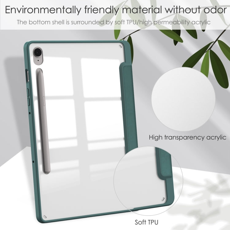For Samsung Galaxy Tab S9 FE / S10 FE Acrylic 3-folding Smart Leather Tablet Case with Pen Slot(Dark Green) by bashfashion