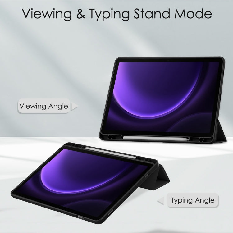 For Samsung Galaxy Tab S9 FE / S10 FE Acrylic 3-folding Smart Leather Tablet Case with Pen Slot(Black) by bashfashion