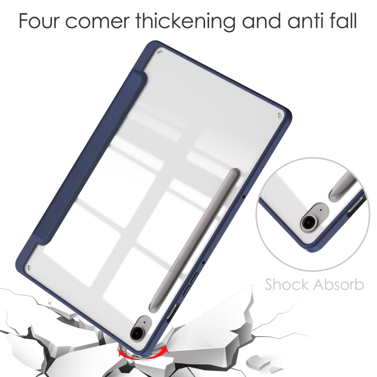 For Samsung Galaxy Tab S9 FE / S10 FE Acrylic 3-folding Smart Leather Tablet Case with Pen Slot(Dark Blue) by bashfashion