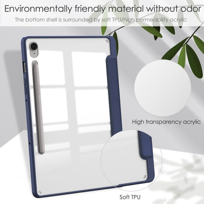 For Samsung Galaxy Tab S9 FE / S10 FE Acrylic 3-folding Smart Leather Tablet Case with Pen Slot(Dark Blue) by bashfashion