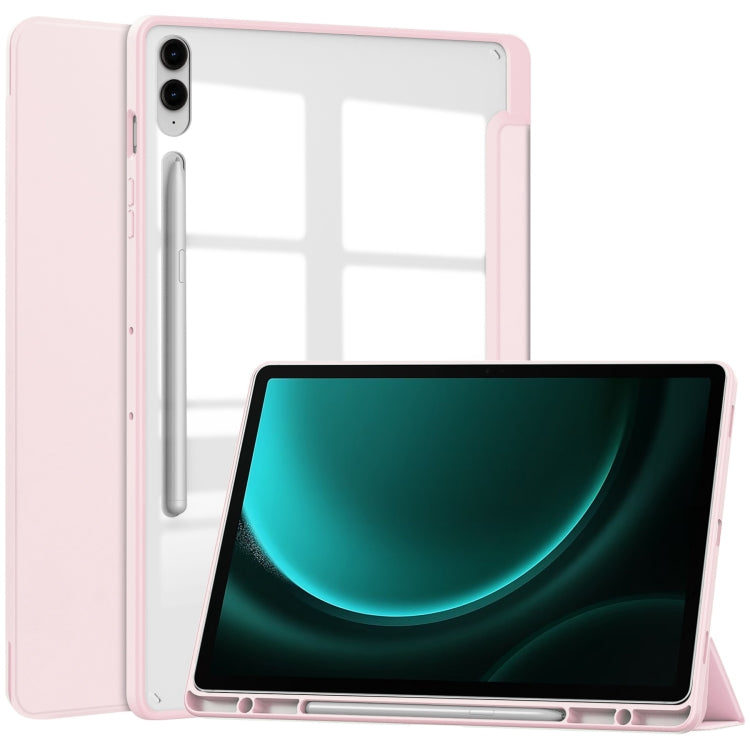 For Samsung Galaxy Tab S9 FE+ / S10+ Acrylic 3-folding Smart Leather Tablet Case with Pen Slot(Pink) by bashfashion