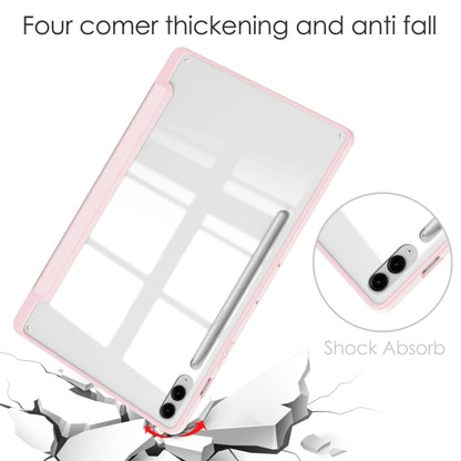 For Samsung Galaxy Tab S9 FE+ / S10+ Acrylic 3-folding Smart Leather Tablet Case with Pen Slot(Pink) by bashfashion