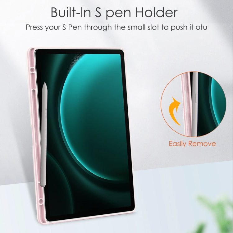 For Samsung Galaxy Tab S9 FE+ / S10+ Acrylic 3-folding Smart Leather Tablet Case with Pen Slot(Pink) by bashfashion