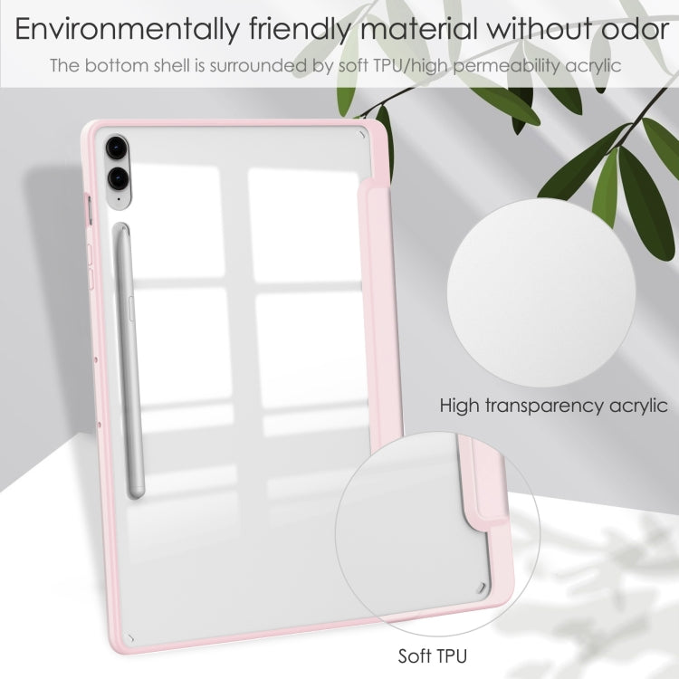 For Samsung Galaxy Tab S9 FE+ / S10+ Acrylic 3-folding Smart Leather Tablet Case with Pen Slot(Pink) by bashfashion