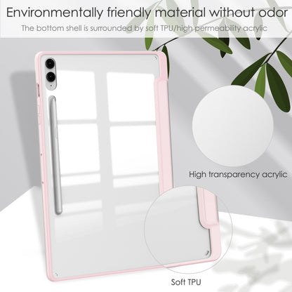 For Samsung Galaxy Tab S9 FE+ / S10+ Acrylic 3-folding Smart Leather Tablet Case with Pen Slot(Pink) by bashfashion