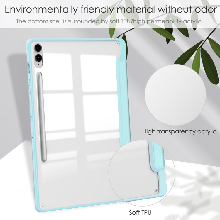 For Samsung Galaxy Tab S9 FE+ / S10+ Acrylic 3-folding Smart Leather Tablet Case with Pen Slot(Sky Blue) by bashfashion