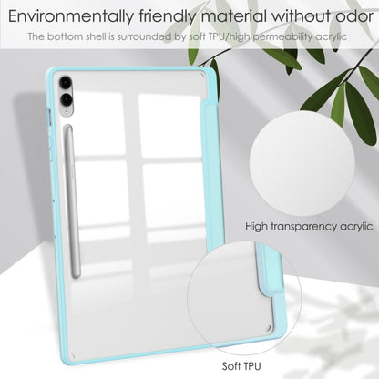 For Samsung Galaxy Tab S9 FE+ / S10+ Acrylic 3-folding Smart Leather Tablet Case with Pen Slot(Sky Blue) by bashfashion