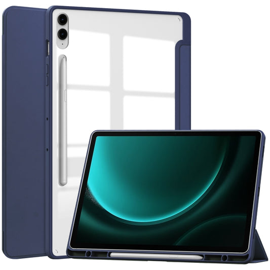 For Samsung Galaxy Tab S9 FE+ / S10+ Acrylic 3-folding Smart Leather Tablet Case with Pen Slot(Dark Blue) by bashfashion