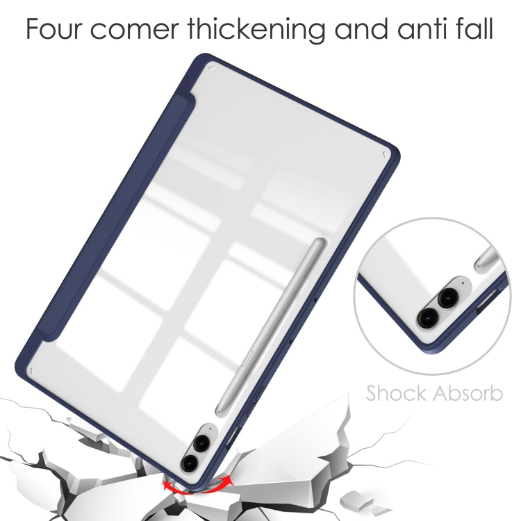 For Samsung Galaxy Tab S9 FE+ / S10+ Acrylic 3-folding Smart Leather Tablet Case with Pen Slot(Dark Blue) by bashfashion