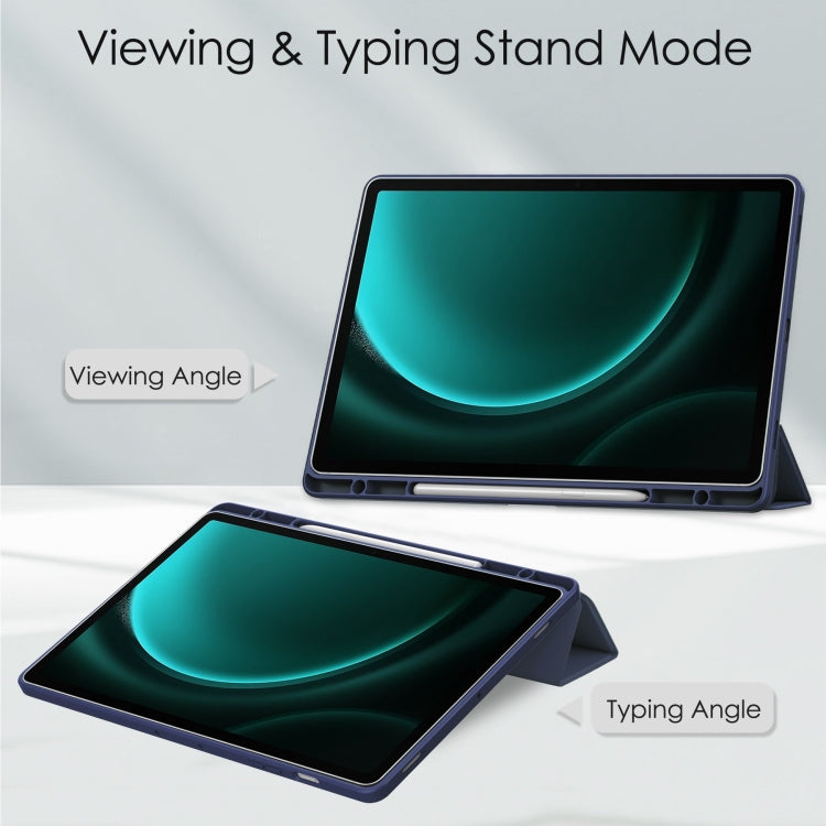 For Samsung Galaxy Tab S9 FE+ / S10+ Acrylic 3-folding Smart Leather Tablet Case with Pen Slot(Dark Blue) by bashfashion