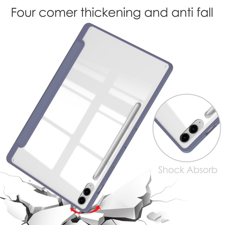 For Samsung Galaxy Tab S9 FE+ / S10+ Acrylic 3-folding Smart Leather Tablet Case with Pen Slot(Lavender) by bashfashion