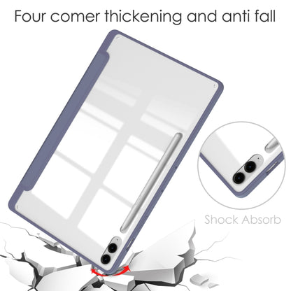 For Samsung Galaxy Tab S9 FE+ / S10+ Acrylic 3-folding Smart Leather Tablet Case with Pen Slot(Lavender) by bashfashion
