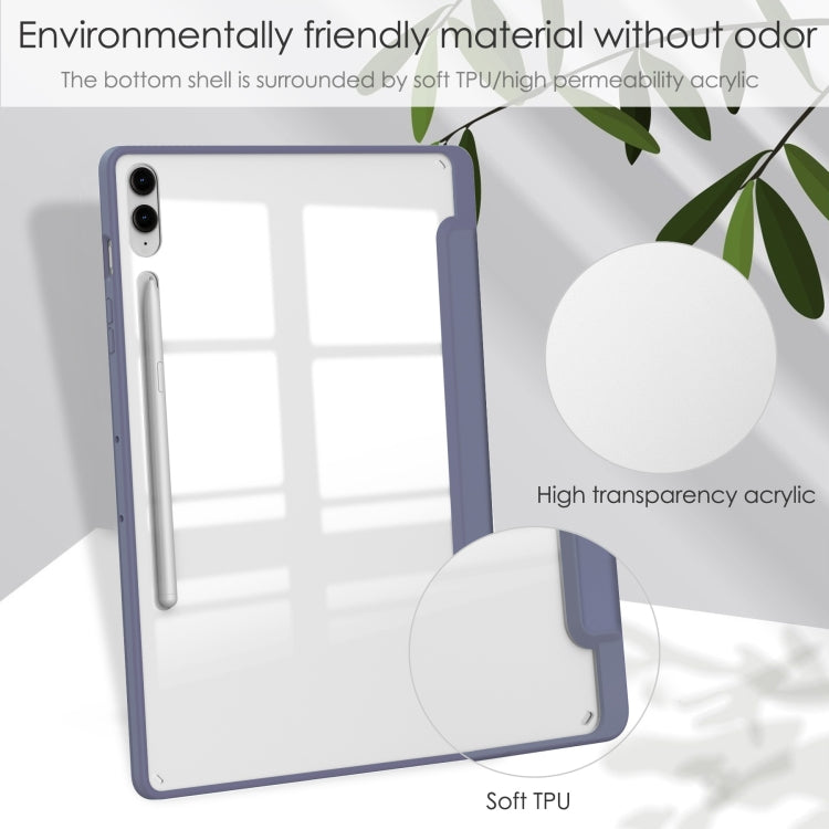 For Samsung Galaxy Tab S9 FE+ / S10+ Acrylic 3-folding Smart Leather Tablet Case with Pen Slot(Lavender) by bashfashion