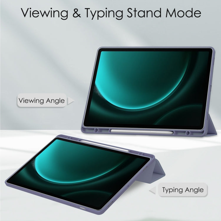 For Samsung Galaxy Tab S9 FE+ / S10+ Acrylic 3-folding Smart Leather Tablet Case with Pen Slot(Lavender) by bashfashion