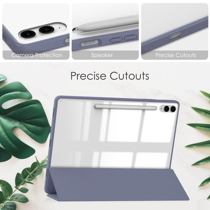 For Samsung Galaxy Tab S9 FE+ / S10+ Acrylic 3-folding Smart Leather Tablet Case with Pen Slot(Lavender) by bashfashion