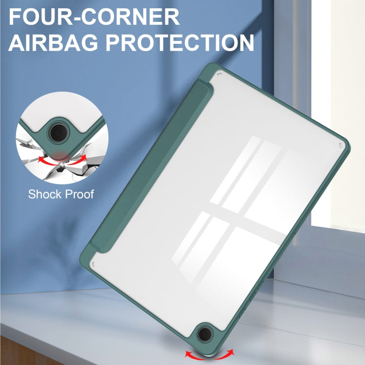 For Samsung Galaxy Tab A9+ Acrylic 3-folding Smart Leather Tablet Case with Pen Slot(Dark Green) by bashfashion