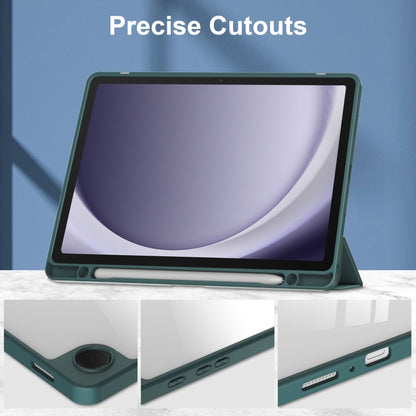 For Samsung Galaxy Tab A9+ Acrylic 3-folding Smart Leather Tablet Case with Pen Slot(Dark Green) by bashfashion