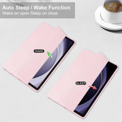 For Samsung Galaxy Tab A9+ Acrylic 3-folding Smart Leather Tablet Case with Pen Slot(Pink) by bashfashion