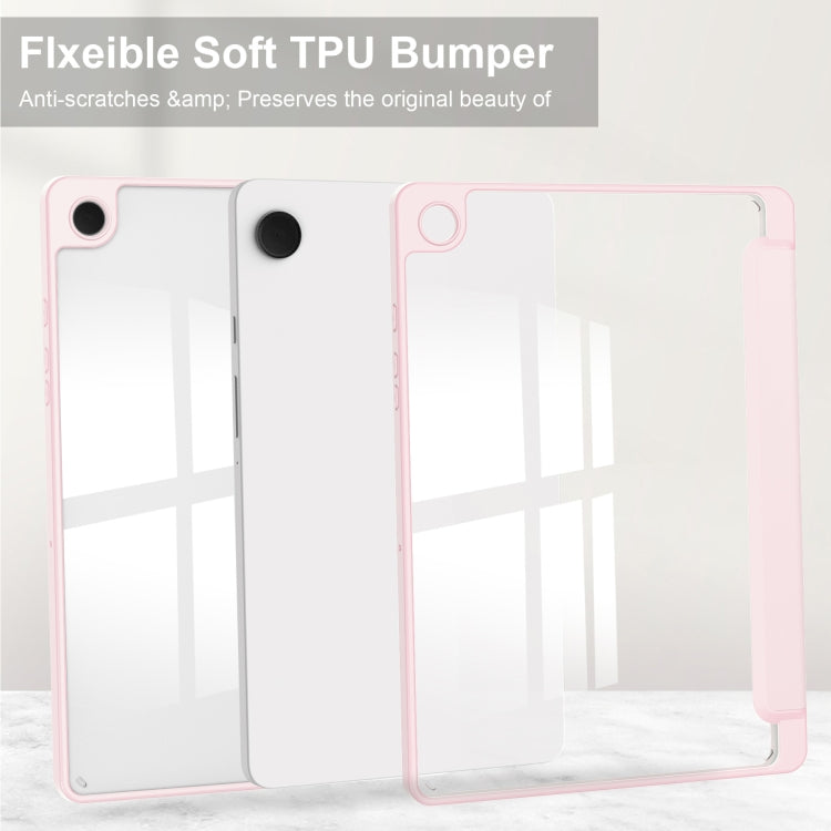 For Samsung Galaxy Tab A9+ Acrylic 3-folding Smart Leather Tablet Case with Pen Slot(Pink) by bashfashion