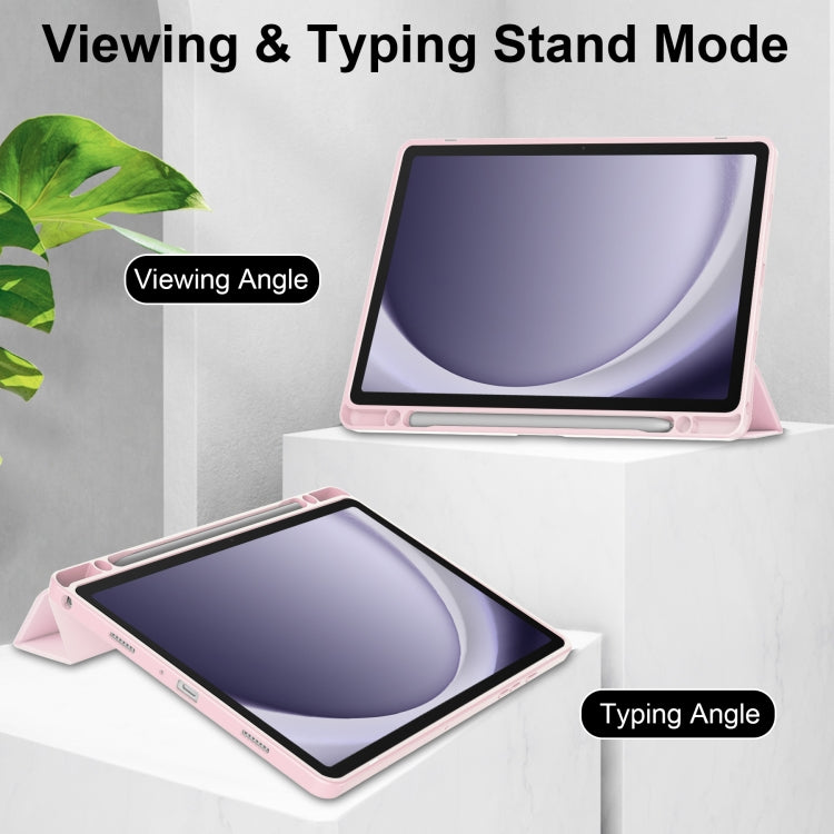For Samsung Galaxy Tab A9+ Acrylic 3-folding Smart Leather Tablet Case with Pen Slot(Pink) by bashfashion