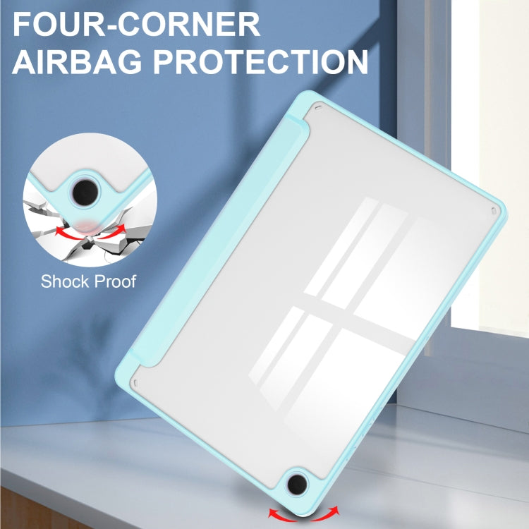 For Samsung Galaxy Tab A9+ Acrylic 3-folding Smart Leather Tablet Case with Pen Slot(Sky Blue) by bashfashion