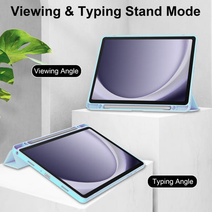 For Samsung Galaxy Tab A9+ Acrylic 3-folding Smart Leather Tablet Case with Pen Slot(Sky Blue) by bashfashion