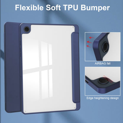 For Samsung Galaxy Tab A9+ Acrylic 3-folding Smart Leather Tablet Case with Pen Slot(Dark Blue) by bashfashion