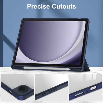 For Samsung Galaxy Tab A9+ Acrylic 3-folding Smart Leather Tablet Case with Pen Slot(Dark Blue) by bashfashion