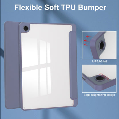 For Samsung Galaxy Tab A9+ Acrylic 3-folding Smart Leather Tablet Case with Pen Slot(Lavender) by bashfashion