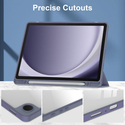 For Samsung Galaxy Tab A9+ Acrylic 3-folding Smart Leather Tablet Case with Pen Slot(Lavender) by bashfashion