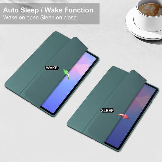 For Samsung Galaxy Tab S10 FE+ Acrylic 3-folding Smart Leather Tablet Case with Pen Slot(Dark Green) by bashfashion