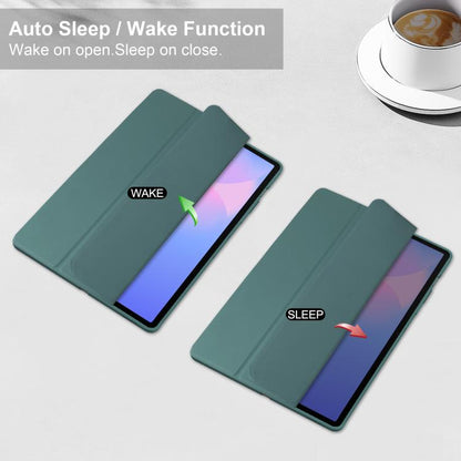 For Samsung Galaxy Tab S10 FE+ Acrylic 3-folding Smart Leather Tablet Case with Pen Slot(Dark Green) by bashfashion