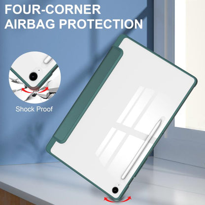 For Samsung Galaxy Tab S10 FE+ Acrylic 3-folding Smart Leather Tablet Case with Pen Slot(Dark Green) by bashfashion