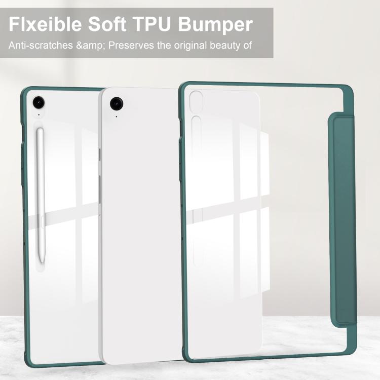 For Samsung Galaxy Tab S10 FE+ Acrylic 3-folding Smart Leather Tablet Case with Pen Slot(Dark Green) by bashfashion