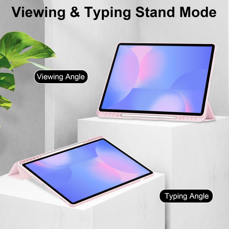 For Samsung Galaxy Tab S10 FE+ Acrylic 3-folding Smart Leather Tablet Case with Pen Slot(Pink) by bashfashion