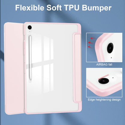 For Samsung Galaxy Tab S10 FE+ Acrylic 3-folding Smart Leather Tablet Case with Pen Slot(Pink) by bashfashion