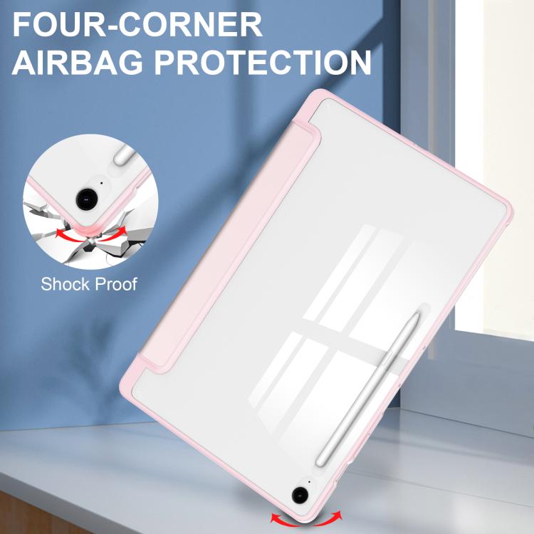 For Samsung Galaxy Tab S10 FE+ Acrylic 3-folding Smart Leather Tablet Case with Pen Slot(Pink) by bashfashion