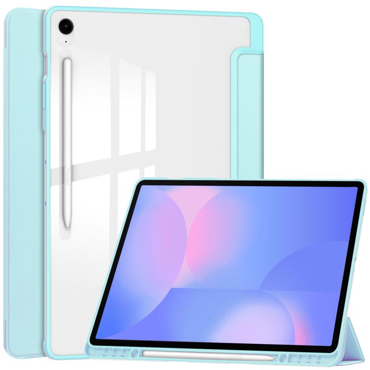 For Samsung Galaxy Tab S10 FE+ Acrylic 3-folding Smart Leather Tablet Case with Pen Slot(Sky Blue) by bashfashion