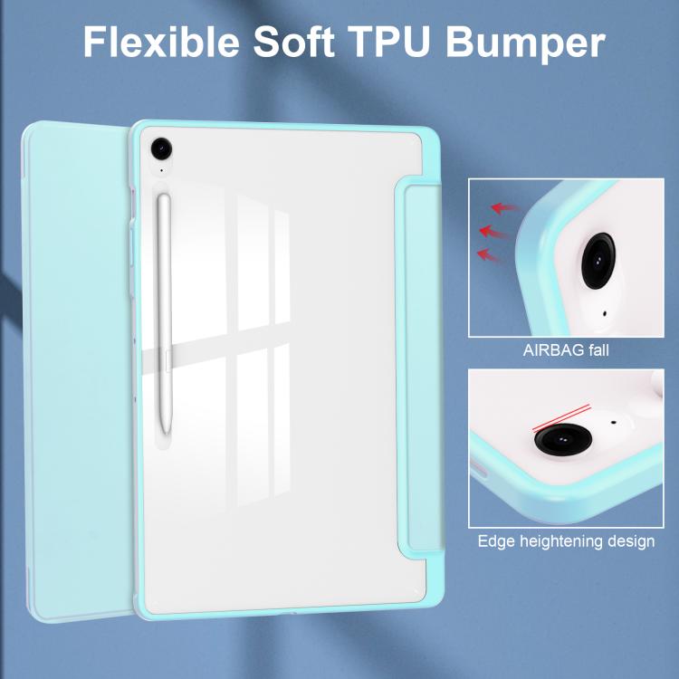 For Samsung Galaxy Tab S10 FE+ Acrylic 3-folding Smart Leather Tablet Case with Pen Slot(Sky Blue) by bashfashion