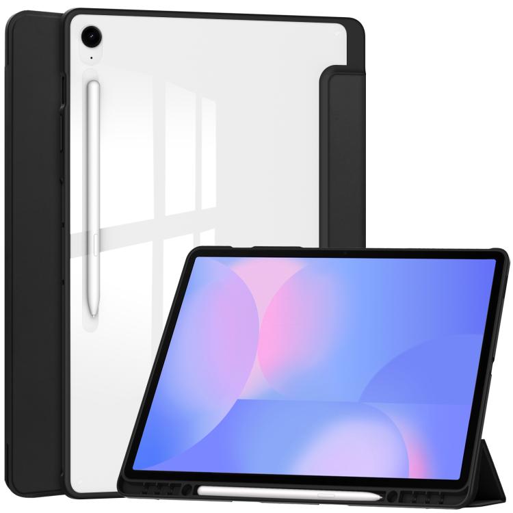 For Samsung Galaxy Tab S10 FE+ Acrylic 3-folding Smart Leather Tablet Case with Pen Slot(Black) by bashfashion