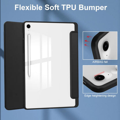 For Samsung Galaxy Tab S10 FE+ Acrylic 3-folding Smart Leather Tablet Case with Pen Slot(Black) by bashfashion