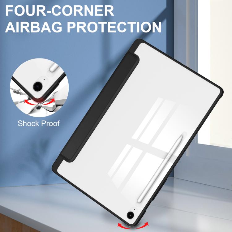 For Samsung Galaxy Tab S10 FE+ Acrylic 3-folding Smart Leather Tablet Case with Pen Slot(Black) by bashfashion